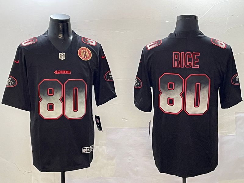 Men San Francisco 49ers 80 Rice Black Nike Smoke Fashion 2024 Limited NFL Jersey style 6